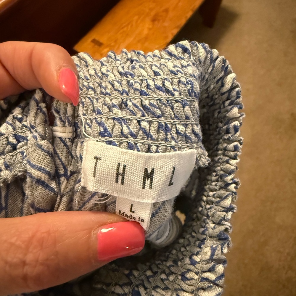 THML Blue and White Textured Blouse